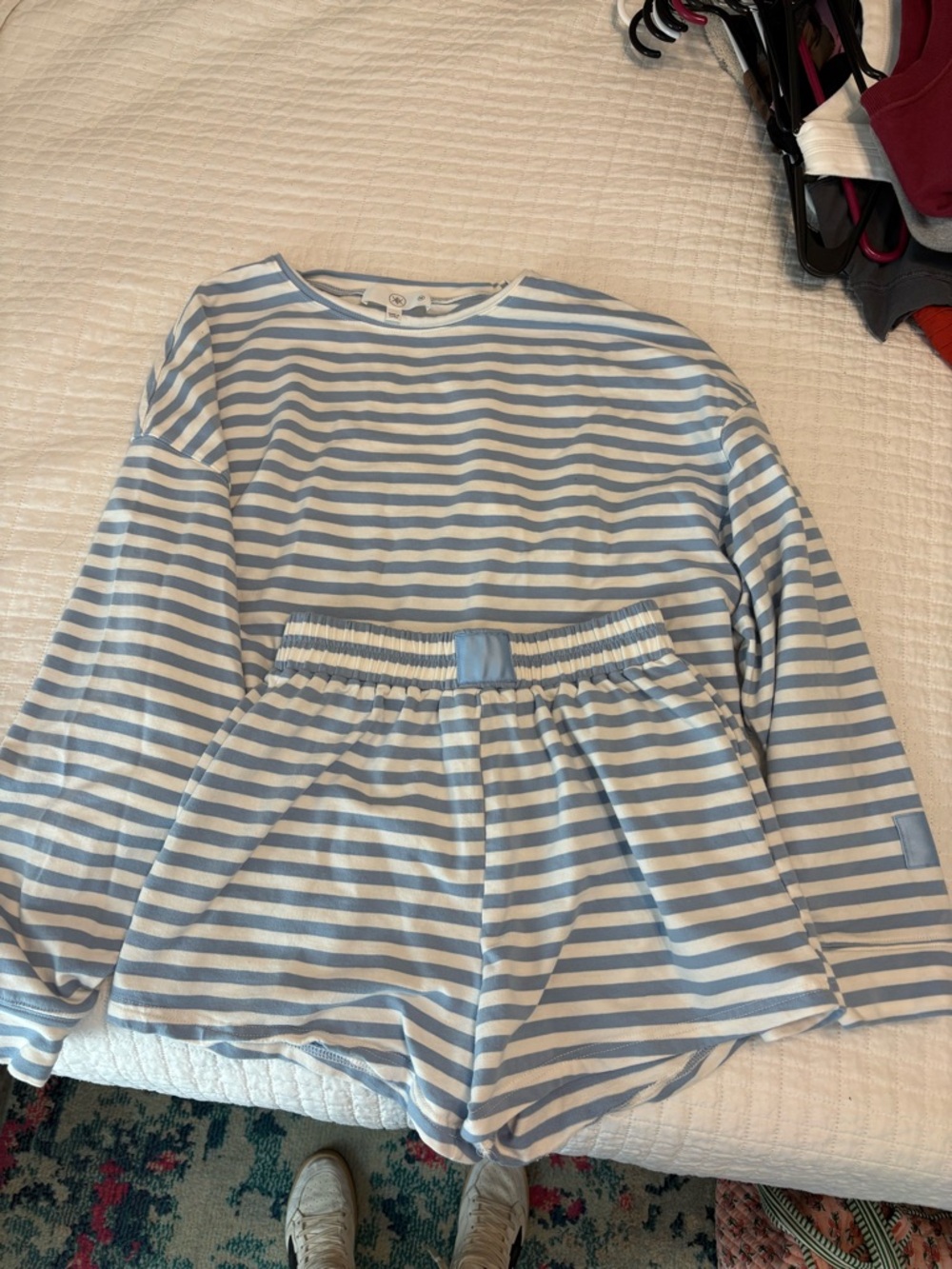 Boutique Light Blue & White Striped Women's Matching Leisure Set